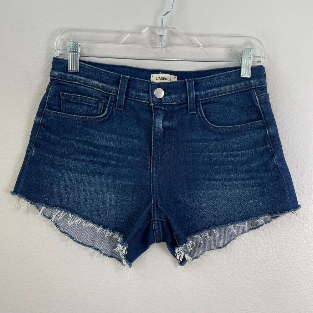L'agence Womens‎ 25 Frayed Hem Denim Shorts Cotton Blend Cut Off